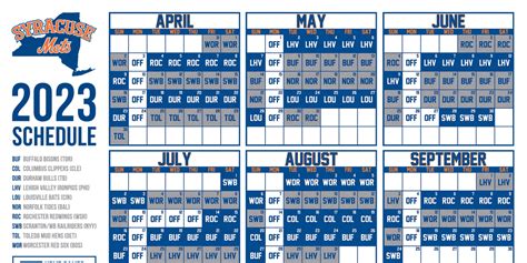 Syracuse mets schedule - Individual game tickets, season tickets, and flex plans all available now. March 7, 2023. SYRACUSE, NY – The Syracuse Mets released their full promotional schedule at Saturday’s Open House. The list of promotions for the upcoming season is below. The full list of promotions and all updates are listed at SyracuseMets.com.